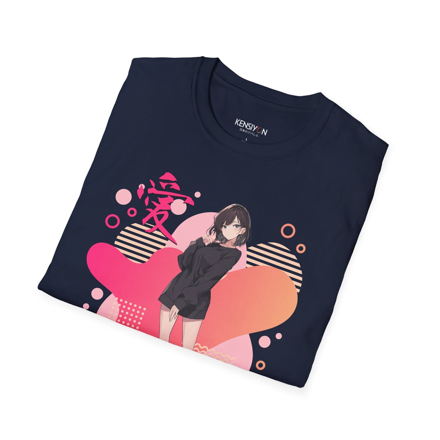 Anime Teen Love v5 T-Shirt__Navy__ Folded Mockup