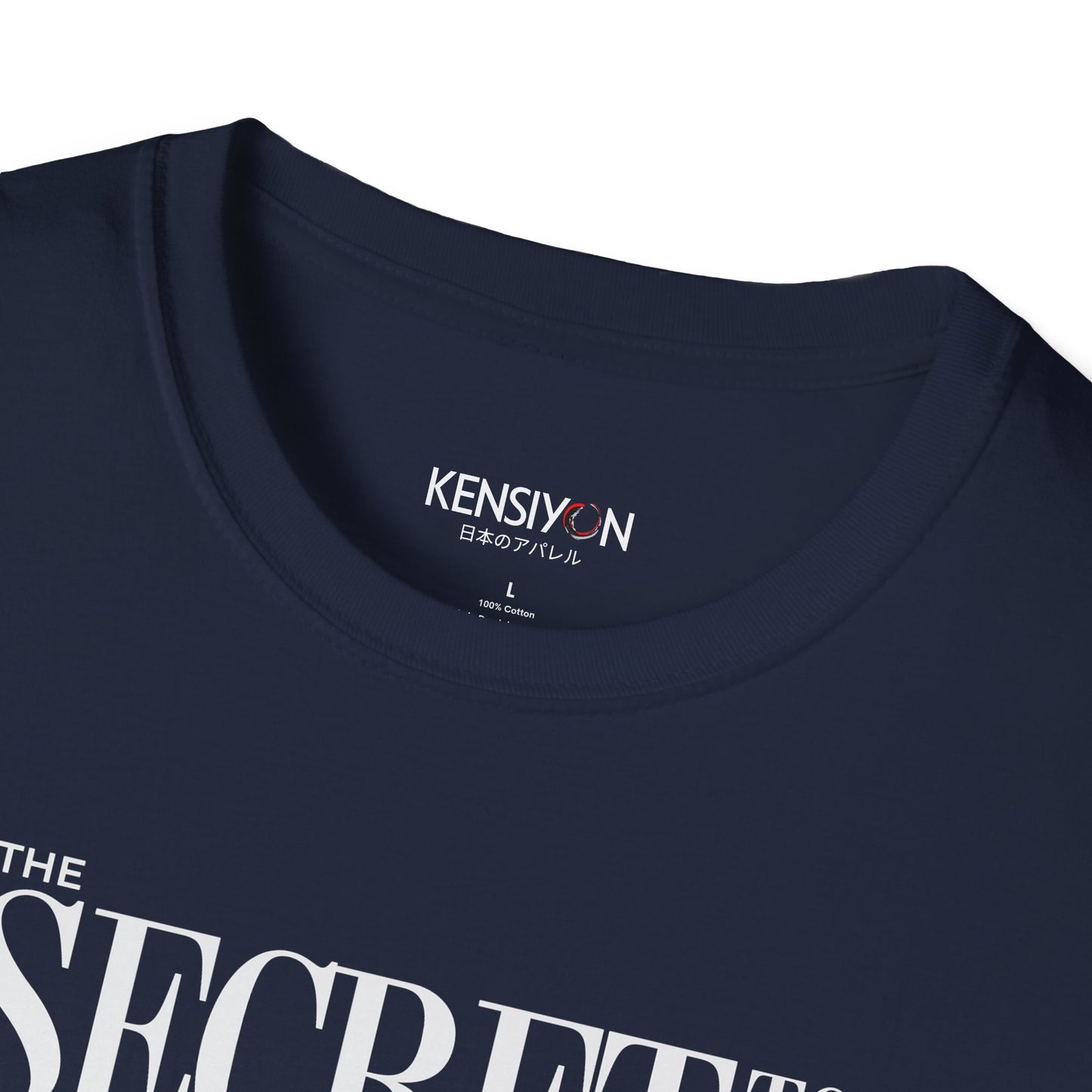 The Secret to Success, Never Stop Trying v1 Unisex T-Shirt__Navy__ Neck Label Mockup
