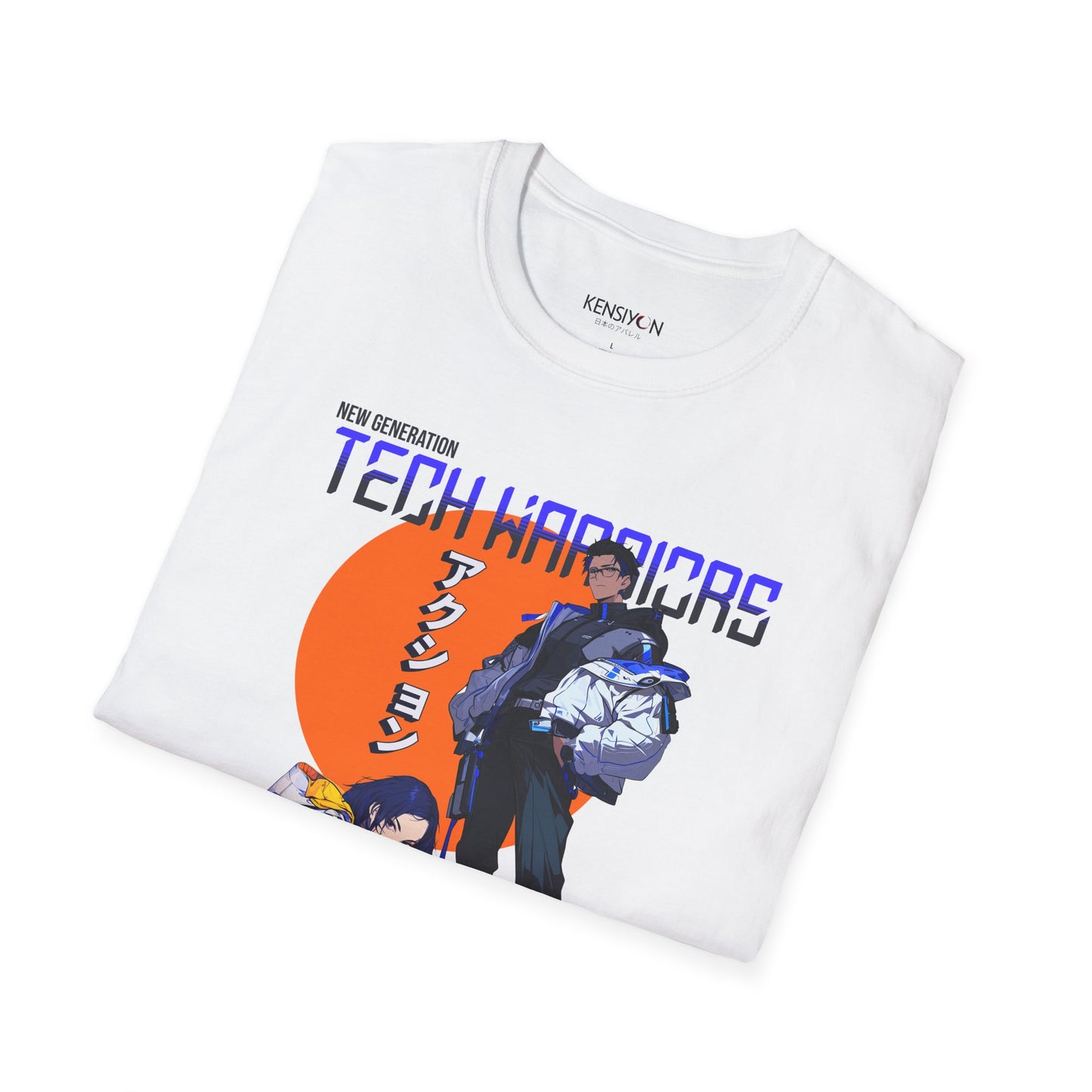 New Generation Tech Warriors for Hire Unisex T-Shirt__White__ Folded Mockup