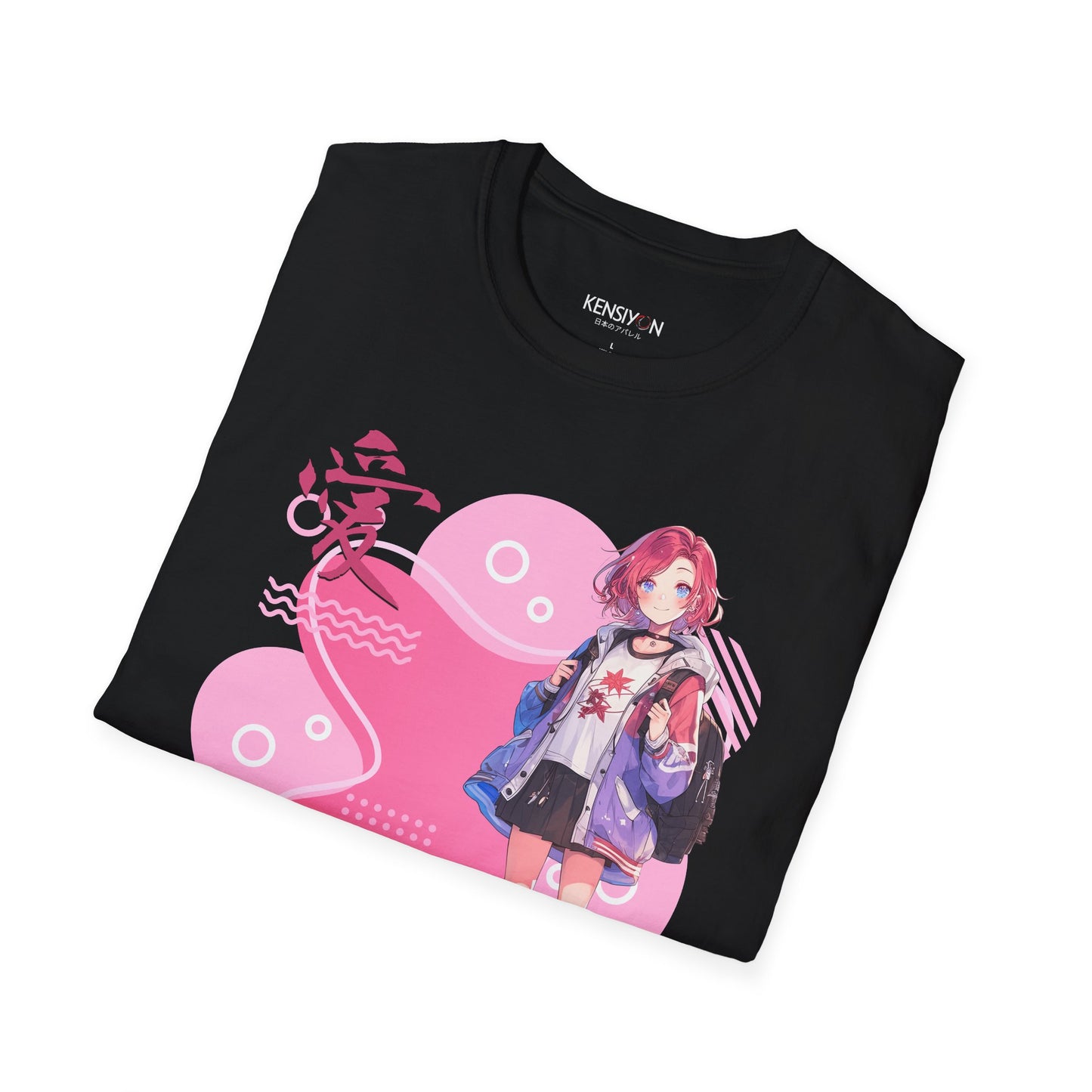 Anime Teen Love v1 T-Shirt__Black__ Folded Mockup