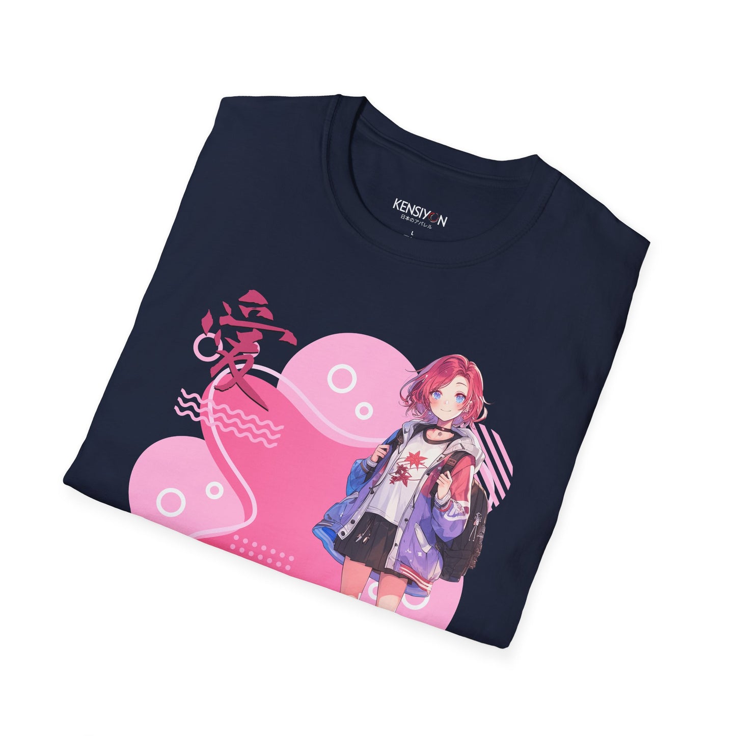 Anime Teen Love v1 T-Shirt__Navy__ Folded Mockup