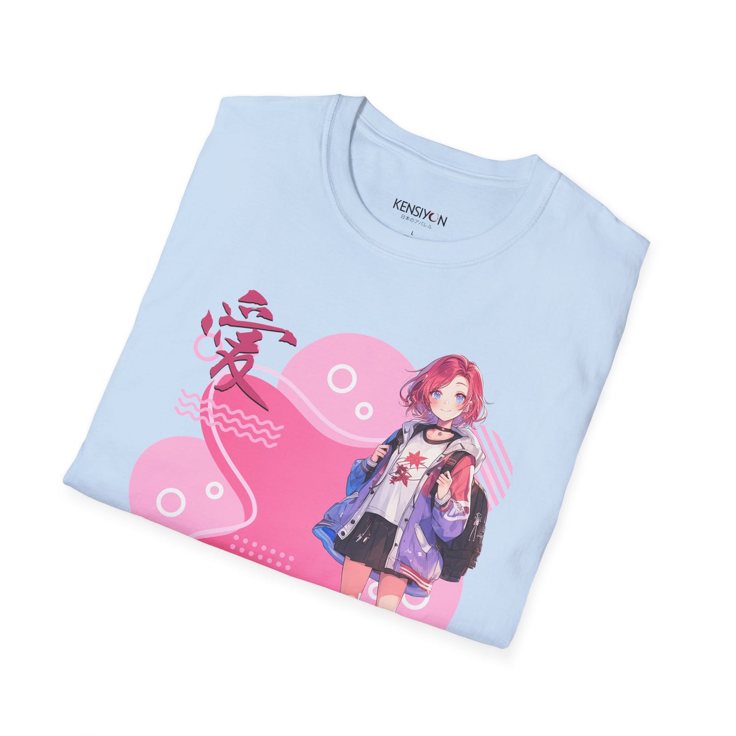 Anime Teen Love v1 T-Shirt__Light Blue__ Folded Mockup
