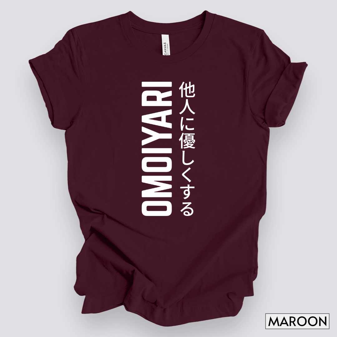 Omoiyari Mindset, Be Kind to Others T-Shirt__Maroon__ Mockup Unisex T-Shirt