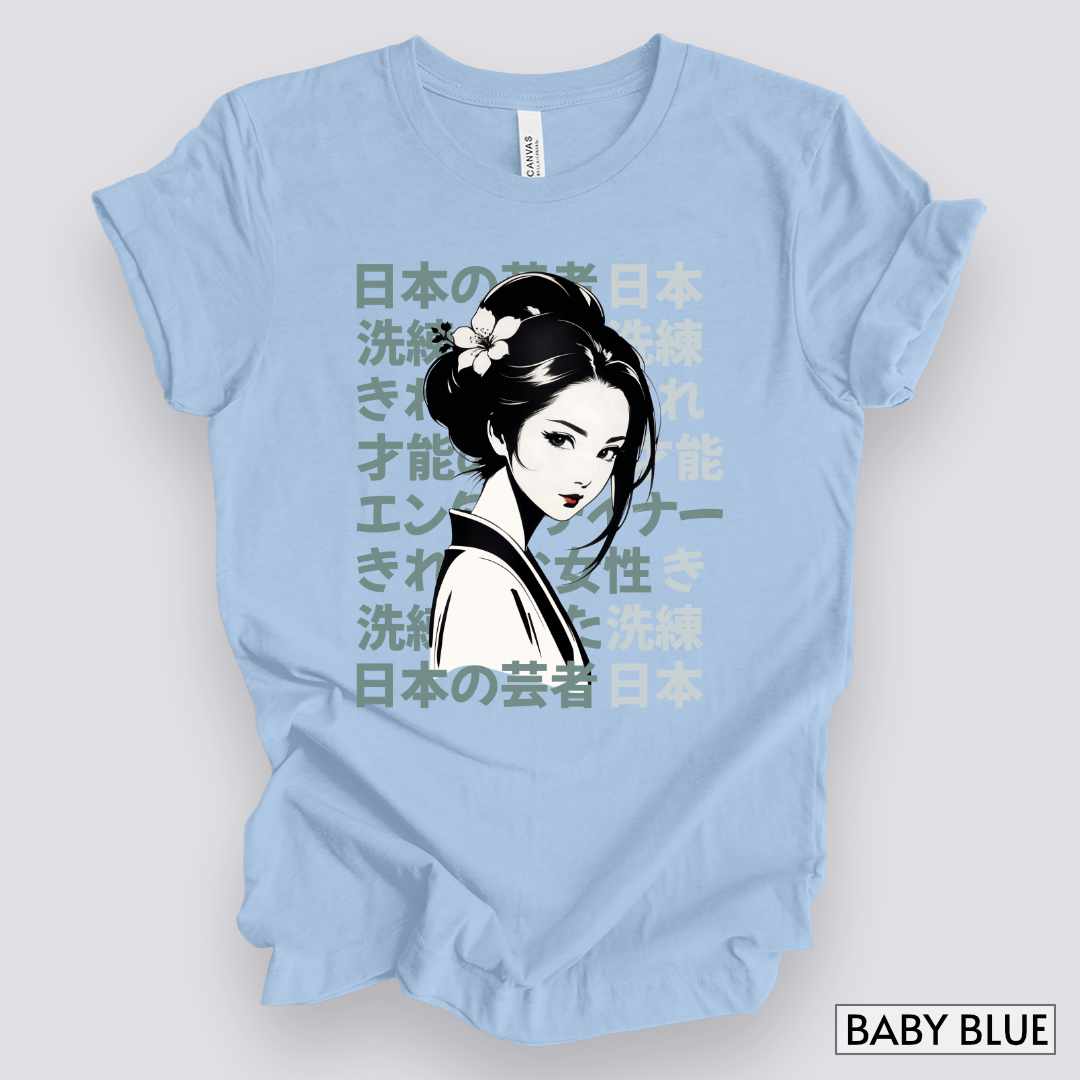 Sophisticated and Talented Geisha T-Shirt__Baby Blue__ Mockup Unisex T-Shirt