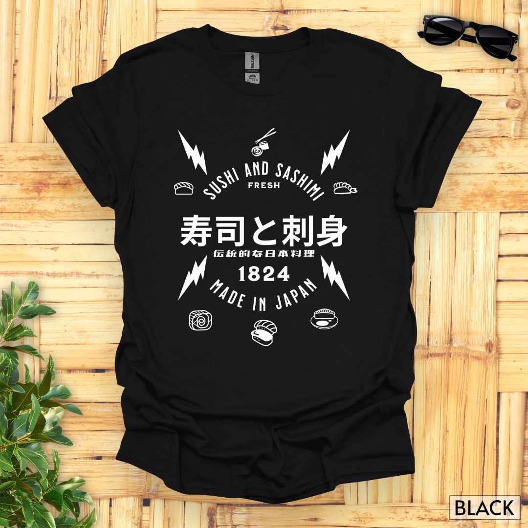 Sushi_and_Sashimi_Typography_Unisex_T-Shirt__Black__FBIG_Mockup