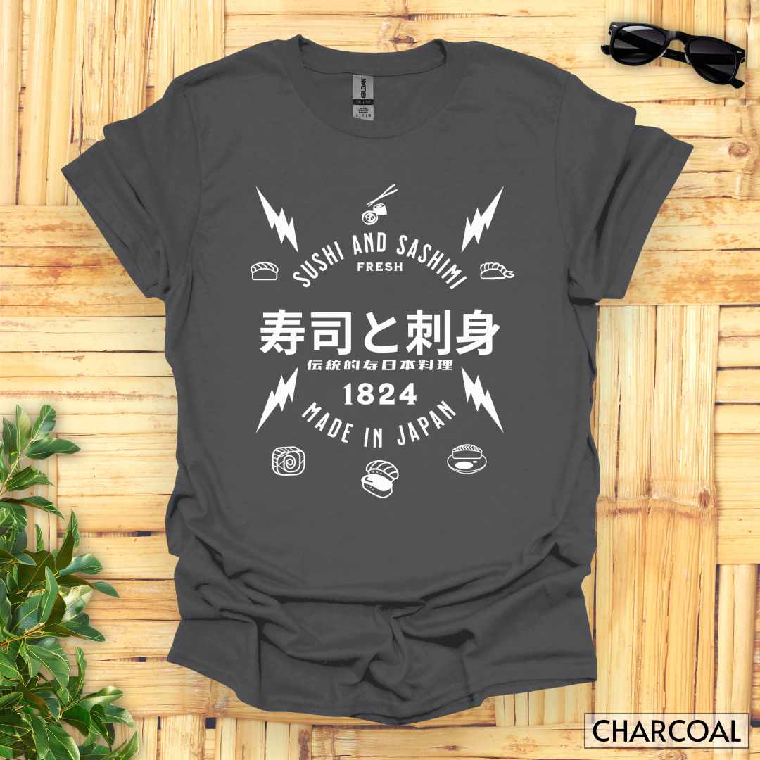 Sushi_and_Sashimi_Typography_Unisex_T-Shirt__Charcoal__FBIG_Mockup