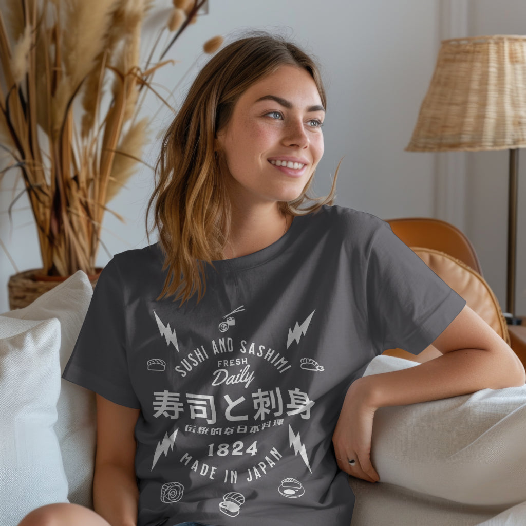 Sushi_and_Sashimi_Typography_Unisex_T-Shirt__Charcoal__Mockup_3