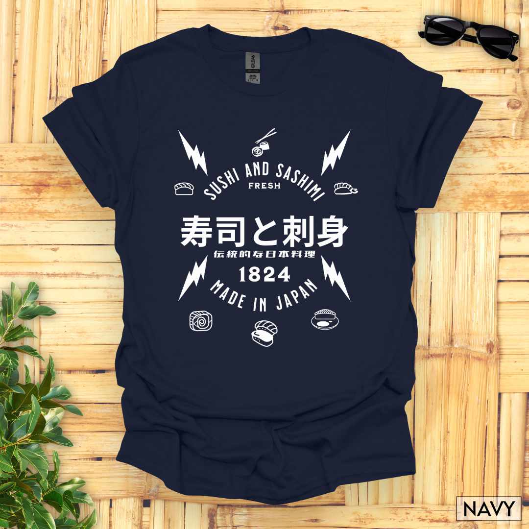 Sushi_and_Sashimi_Typography_Unisex_T-Shirt__Navy__FBIG_Mockup