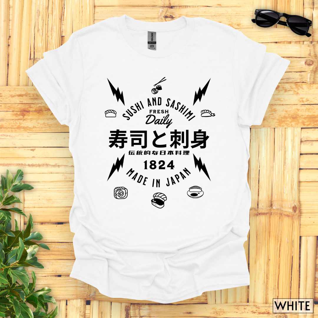 Sushi_and_Sashimi_Typography_Unisex_T-Shirt__White__FBIG_Mockup