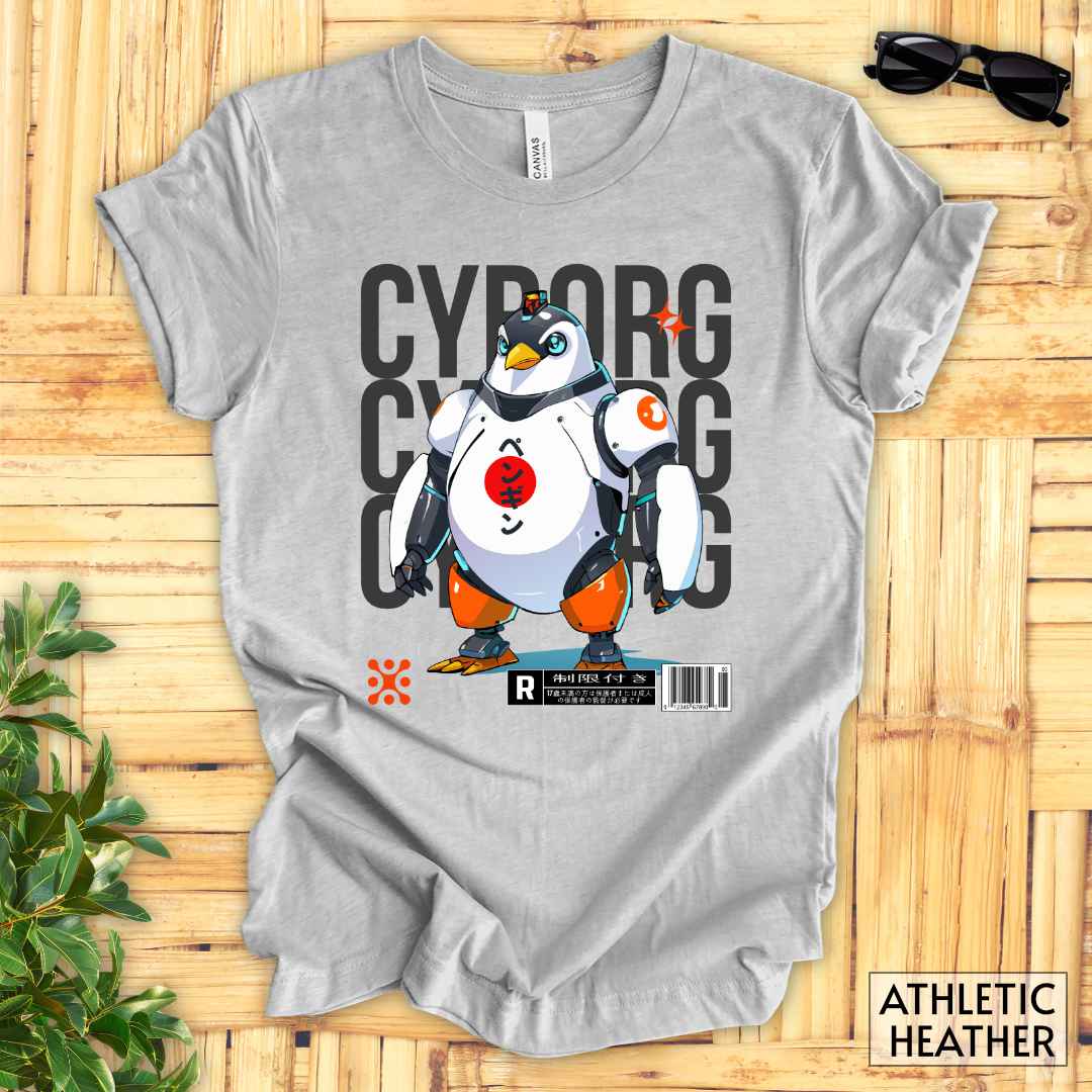 Cyborg Penguin T-Shirt__Athletic Heather__ Mockup Unisex T-Shirt