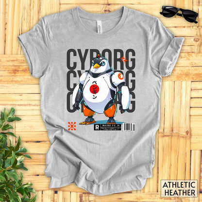 Cyborg Penguin T-Shirt__Athletic Heather__ Mockup Unisex T-Shirt