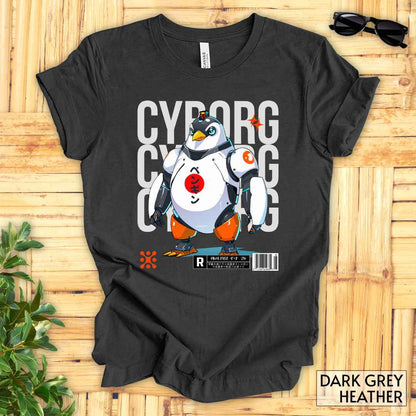 Cyborg Penguin T-Shirt__Dark Grey Heather__ Mockup Unisex T-Shirt