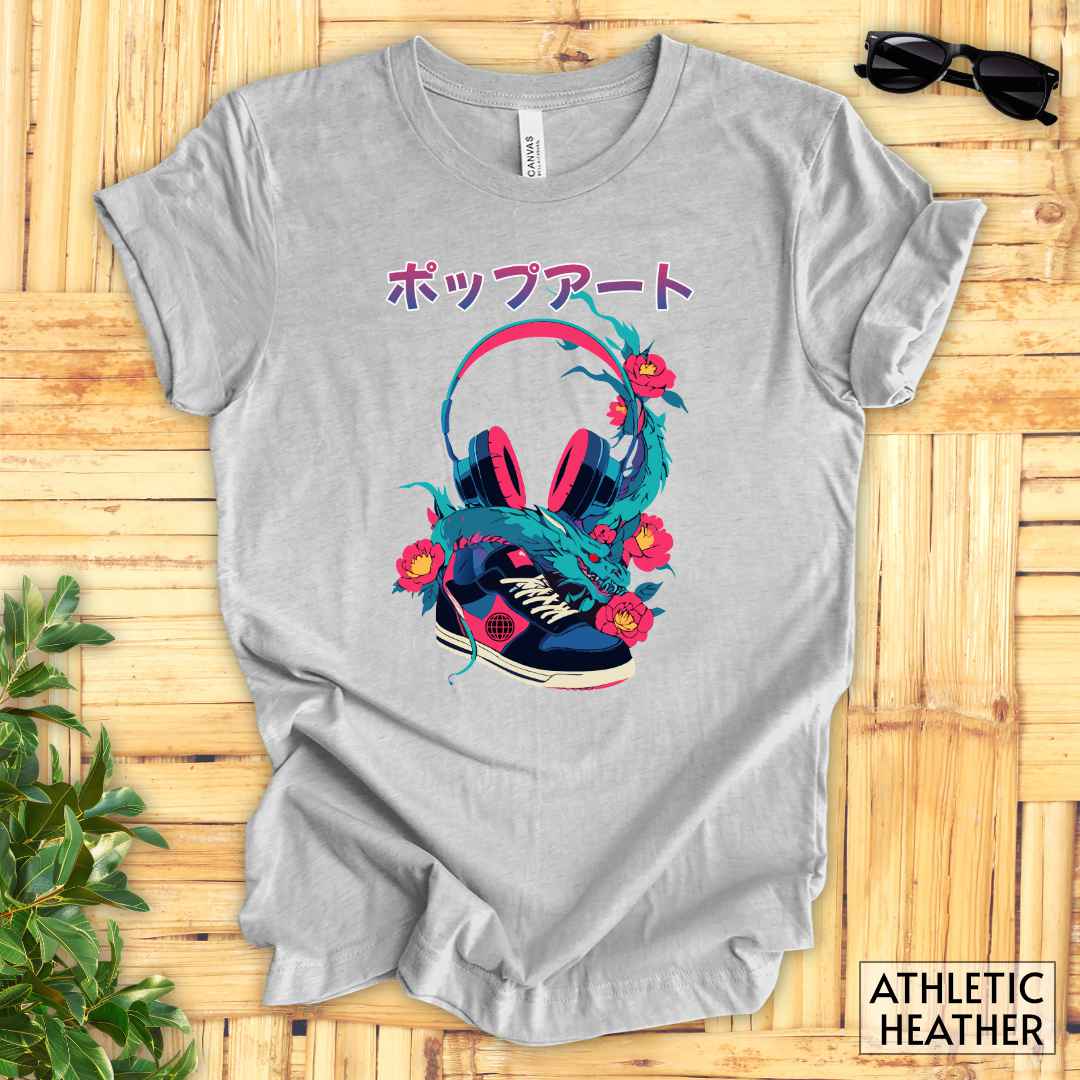 Japanese Pop-Art Streetwear T-Shirt__Athletic Heather__ Mockup Unisex T-Shirt