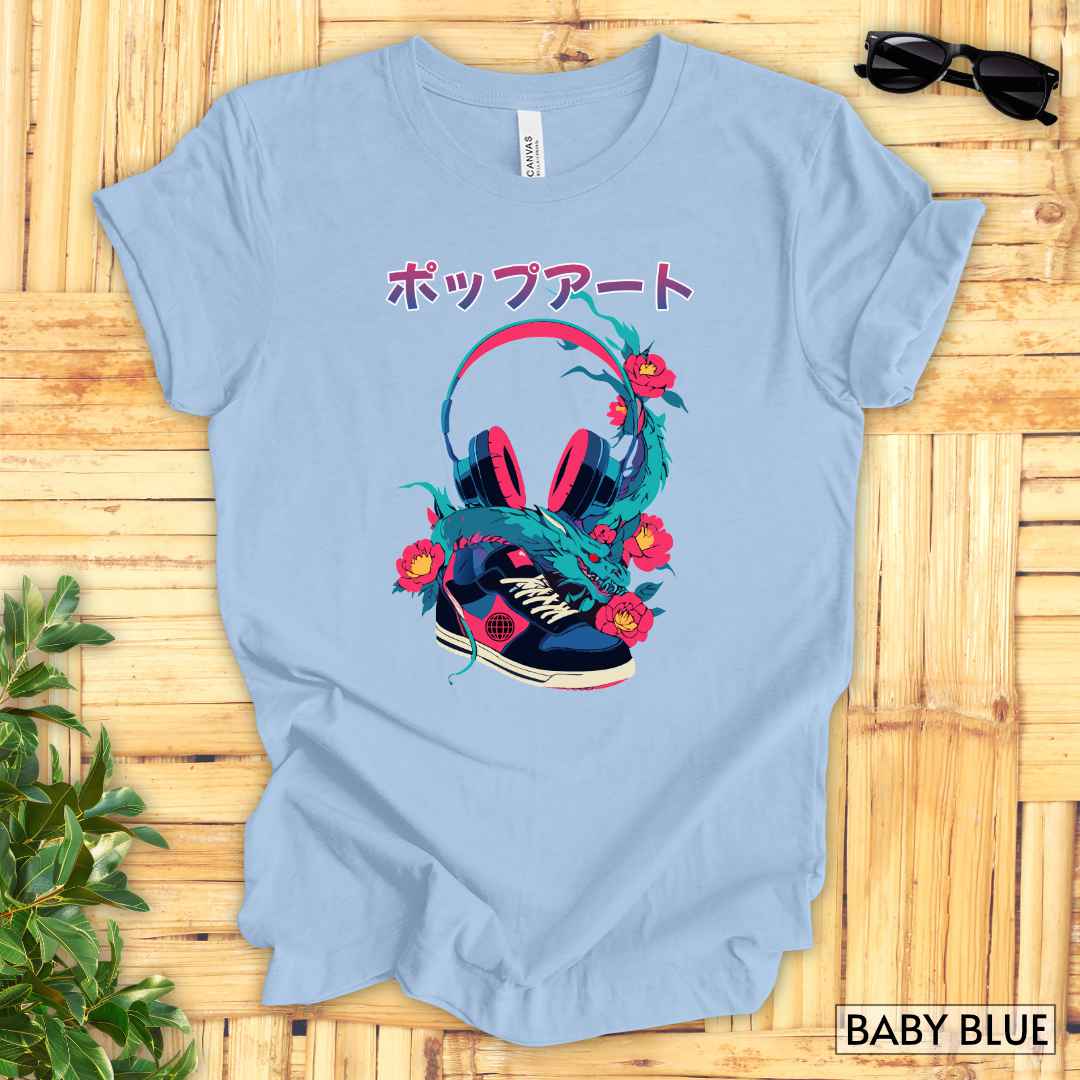 Japanese Pop-Art Streetwear T-Shirt__Baby Blue__ Mockup Unisex T-Shirt