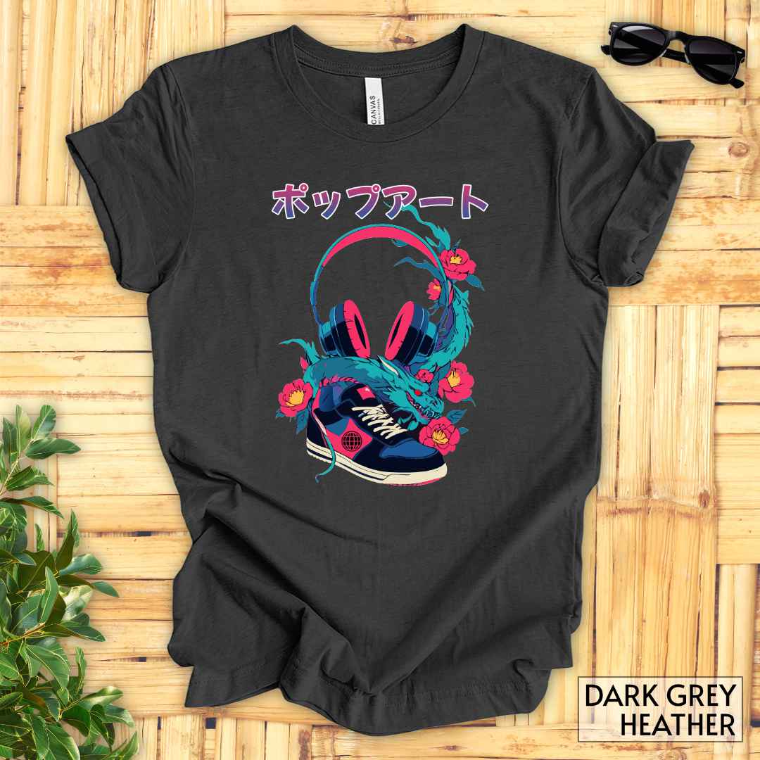 Japanese Pop-Art Streetwear T-Shirt__Dark Grey Heather__ Mockup Unisex T-Shirt