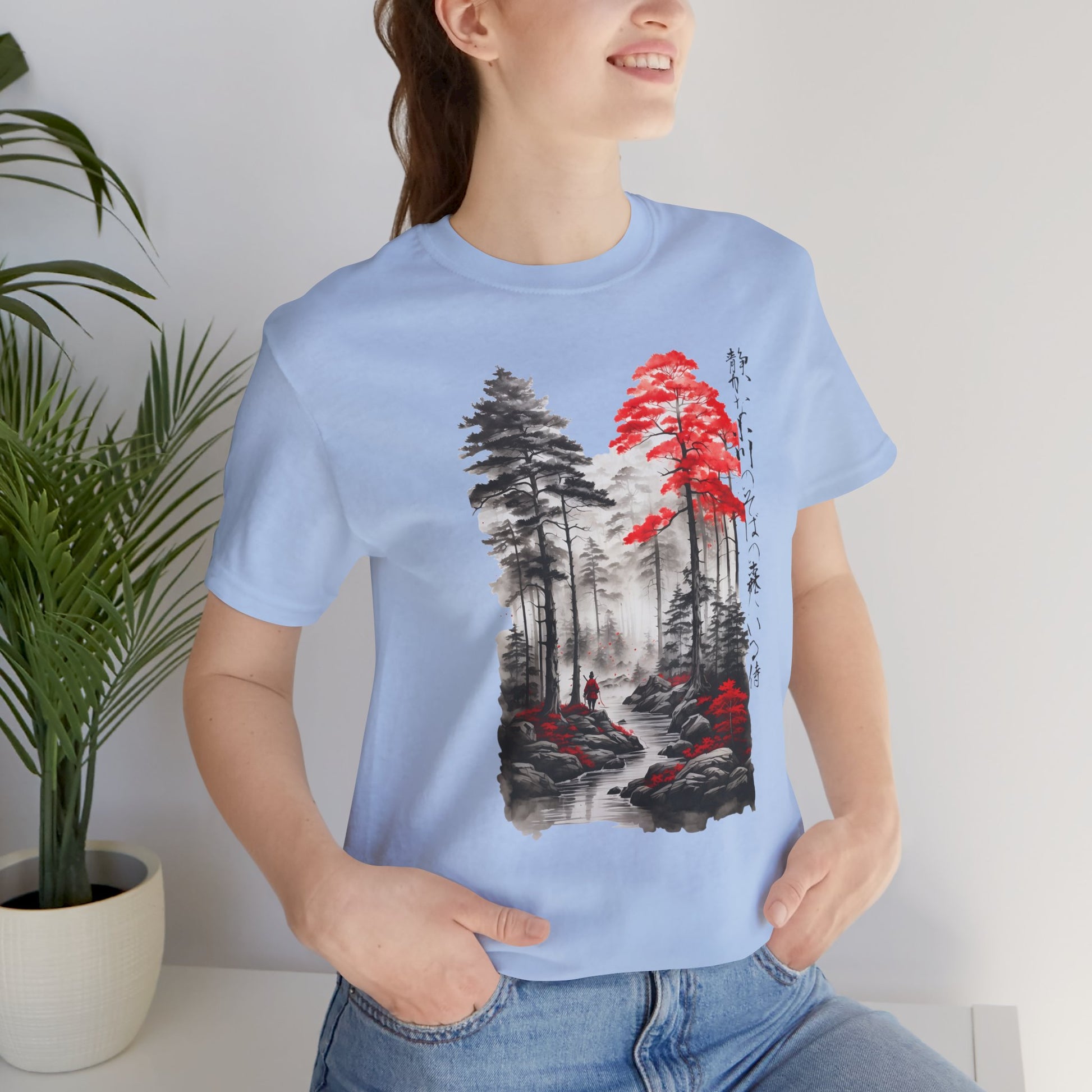 Sumi-e Samurai in a Forest T-Shirt__Baby Blue__ Lifestyle Unisex T-Shirt