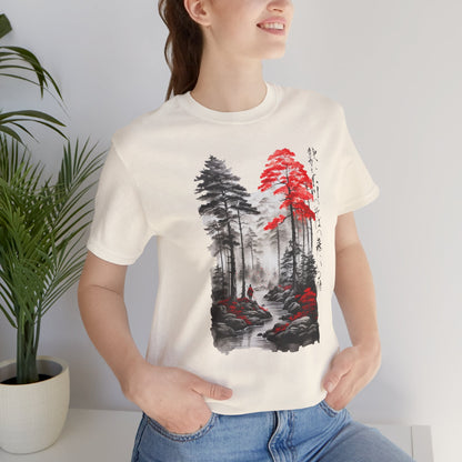 Sumi-e Samurai in a Forest T-Shirt__Natural__ Lifestyle Unisex T-Shirt
