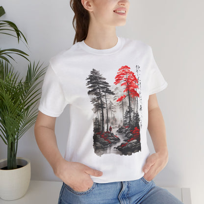 Sumi-e Samurai in a Forest T-Shirt__White__ Lifestyle Unisex T-Shirt