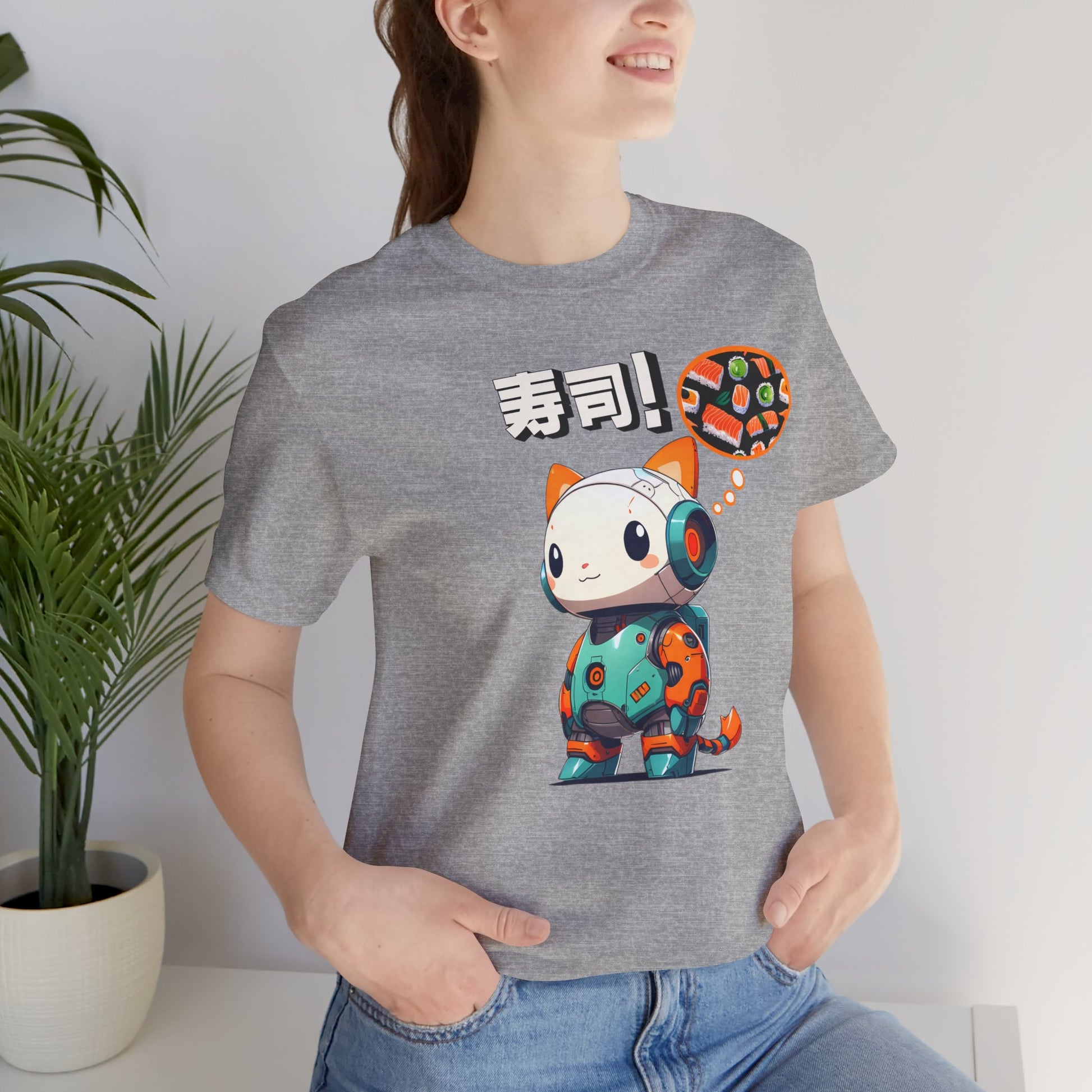 Kawaii Robot Rabbit Thinking of Sushi T-Shirt__Athletic Heather__ Lifestyle Unisex T-Shirt
