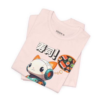 Kawaii Robot Rabbit Thinking of Sushi T-Shirt__Soft Pink__ Folded Unisex T-Shirt