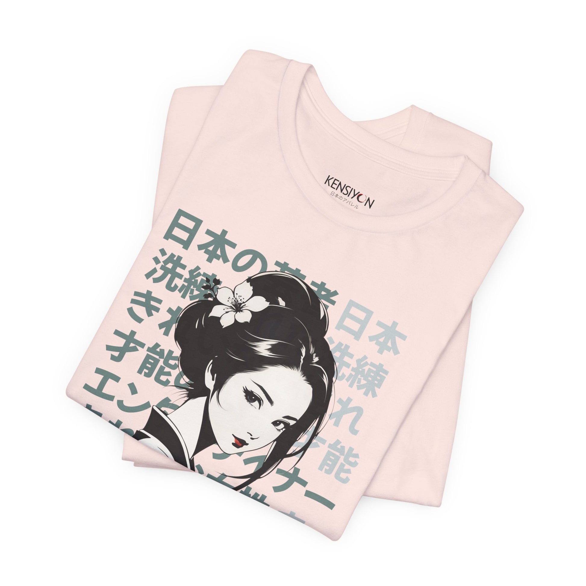 Sophisticated and Talented Geisha T-Shirt__Soft Pink__ Folded Unisex T-Shirt