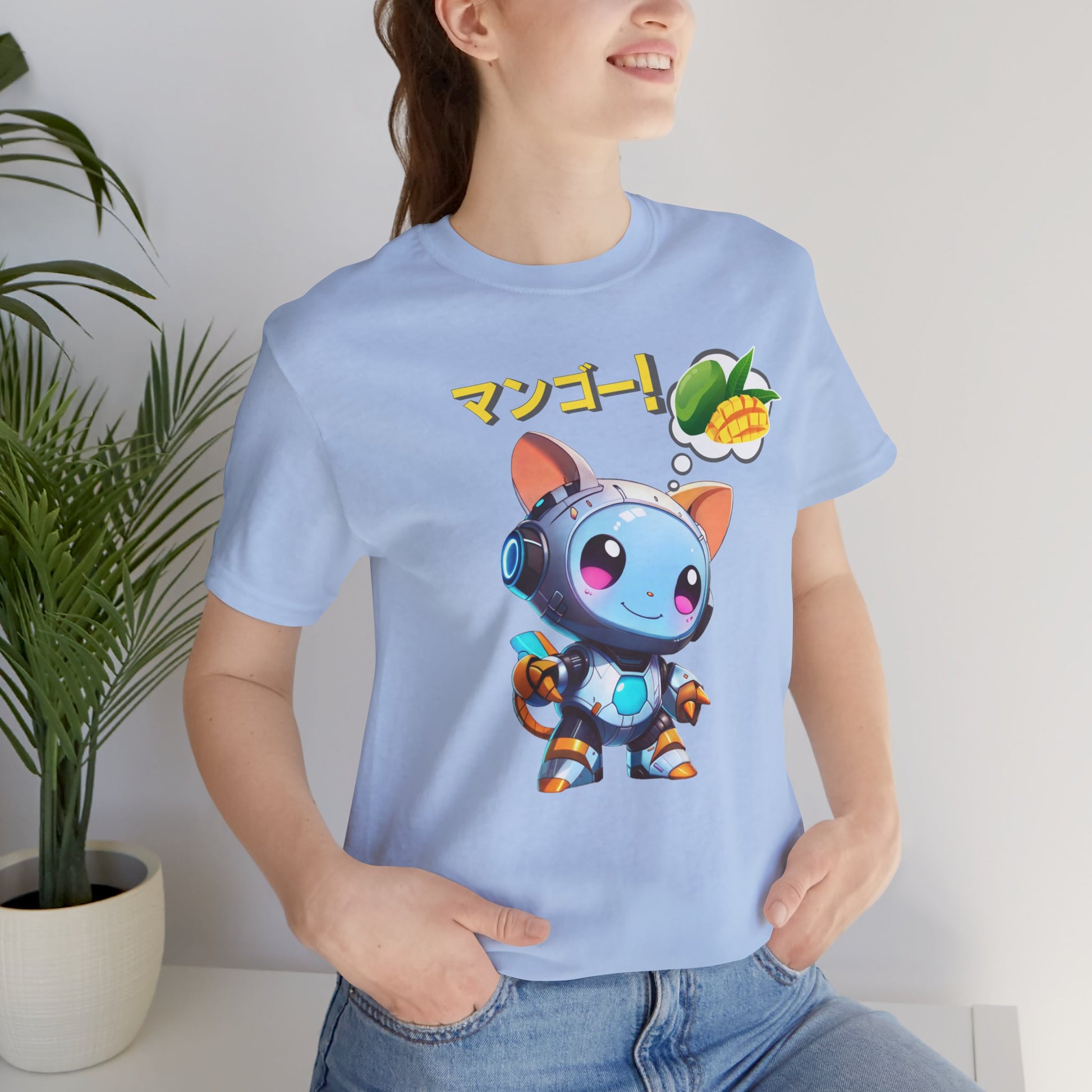 Kawaii Animal Robot Thinking of Mangoes T-Shirt__Baby Blue__ Lifestyle Unisex T-Shirt