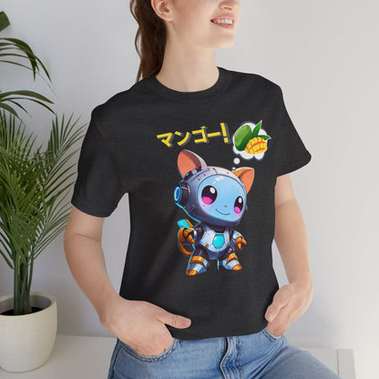 Kawaii Animal Robot Thinking of Mangoes T-Shirt__Dark Grey Heather__ Lifestyle Unisex T-Shirt