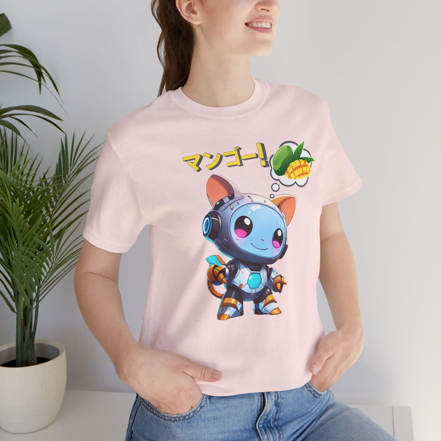 Kawaii Animal Robot Thinking of Mangoes T-Shirt__Soft Pink__ Lifestyle Unisex T-Shirt