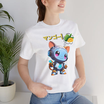 Kawaii Animal Robot Thinking of Mangoes T-Shirt__White__ Lifestyle Unisex T-Shirt