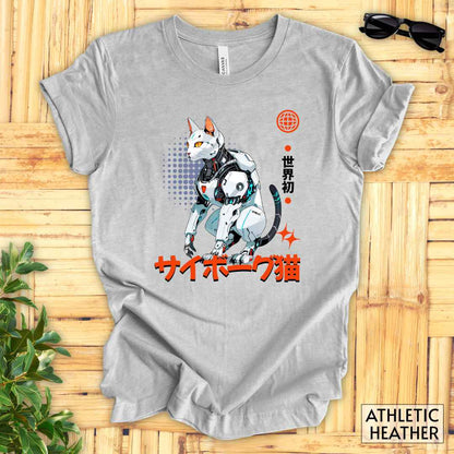 Cyborg Cat T-Shirt v2__Athletic Heather__ Mockup Unisex T-Shirt