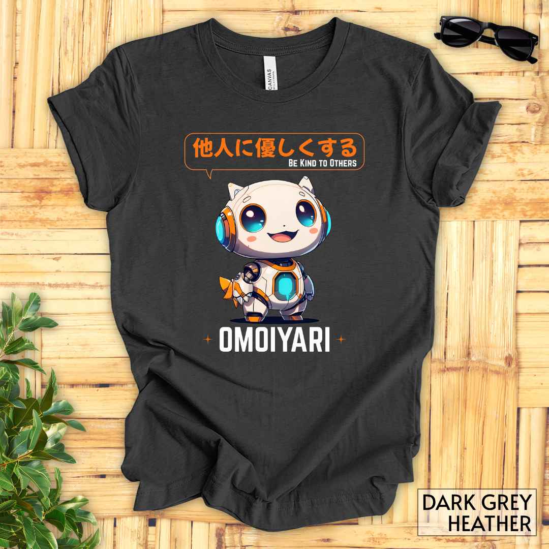 Kawaii Robot, Omoiyari Mindset, Be Kind to Others T-Shirt__Dark Grey Heather__ Mockup Unisex T-Shirt