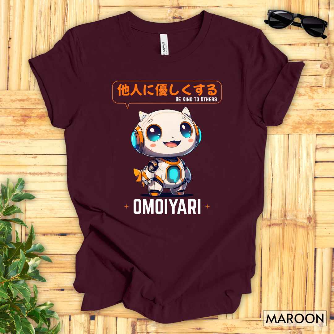 Kawaii Robot, Omoiyari Mindset, Be Kind to Others T-Shirt__Maroon__ Mockup Unisex T-Shirt