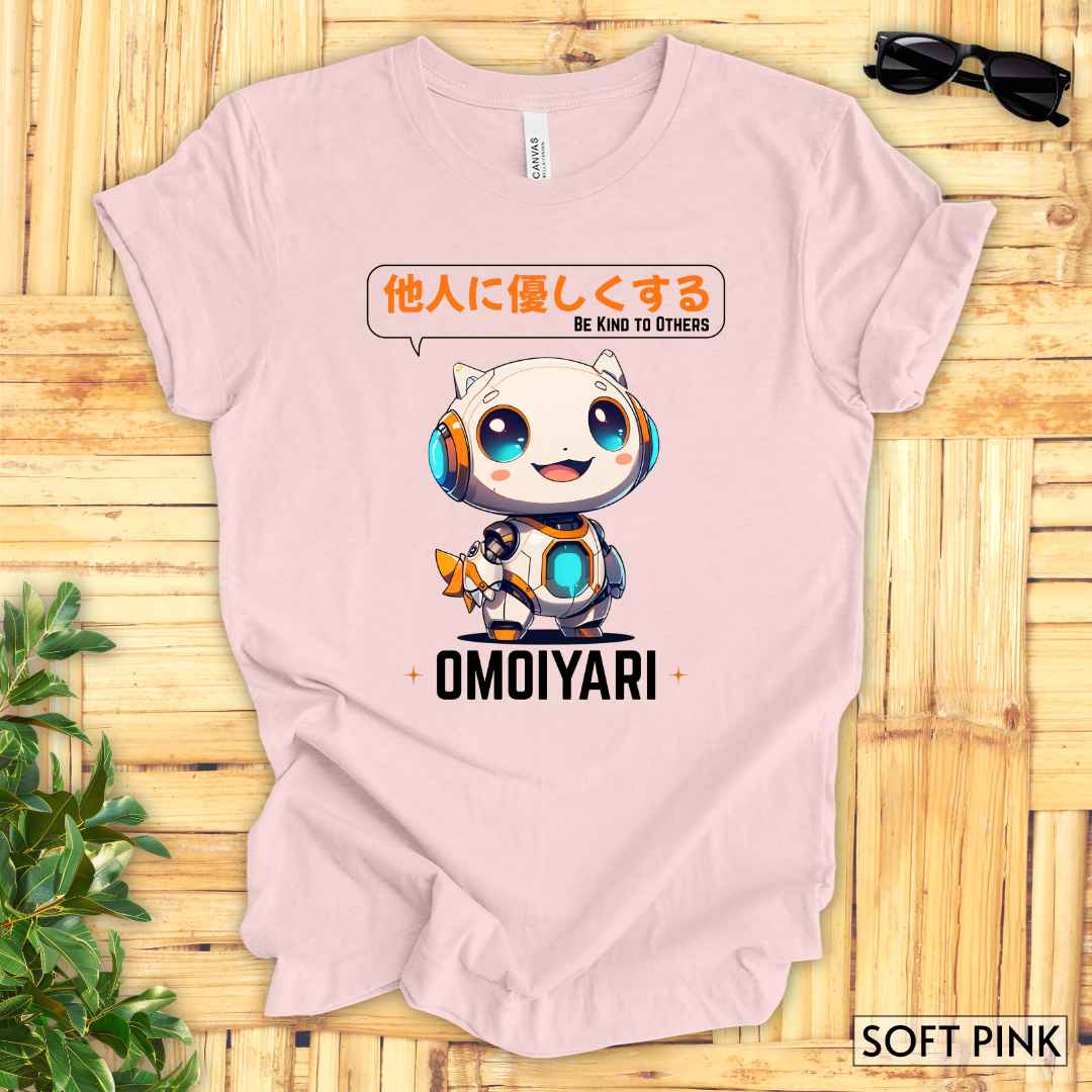 Kawaii Robot, Omoiyari Mindset, Be Kind to Others T-Shirt__Soft Pink__ Mockup Unisex T-Shirt