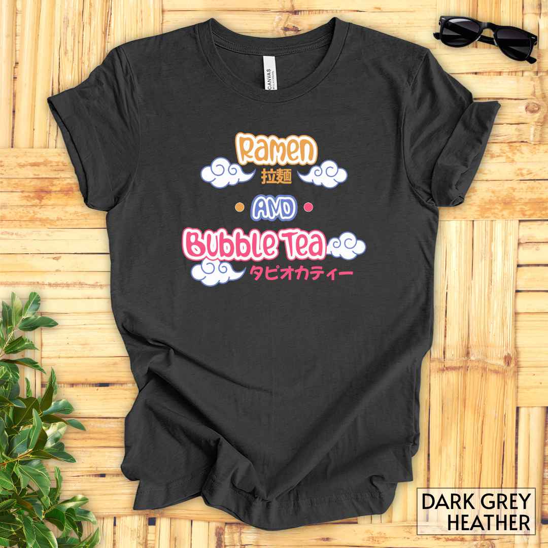 Ramen and Bubble Tea T-Shirt__Dark Grey Heather__ Mockup Unisex T-Shirt