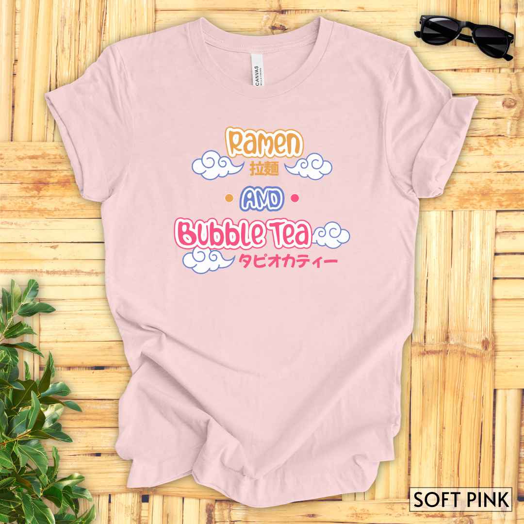Ramen and Bubble Tea T-Shirt__Soft Pink__ Mockup Unisex T-Shirt