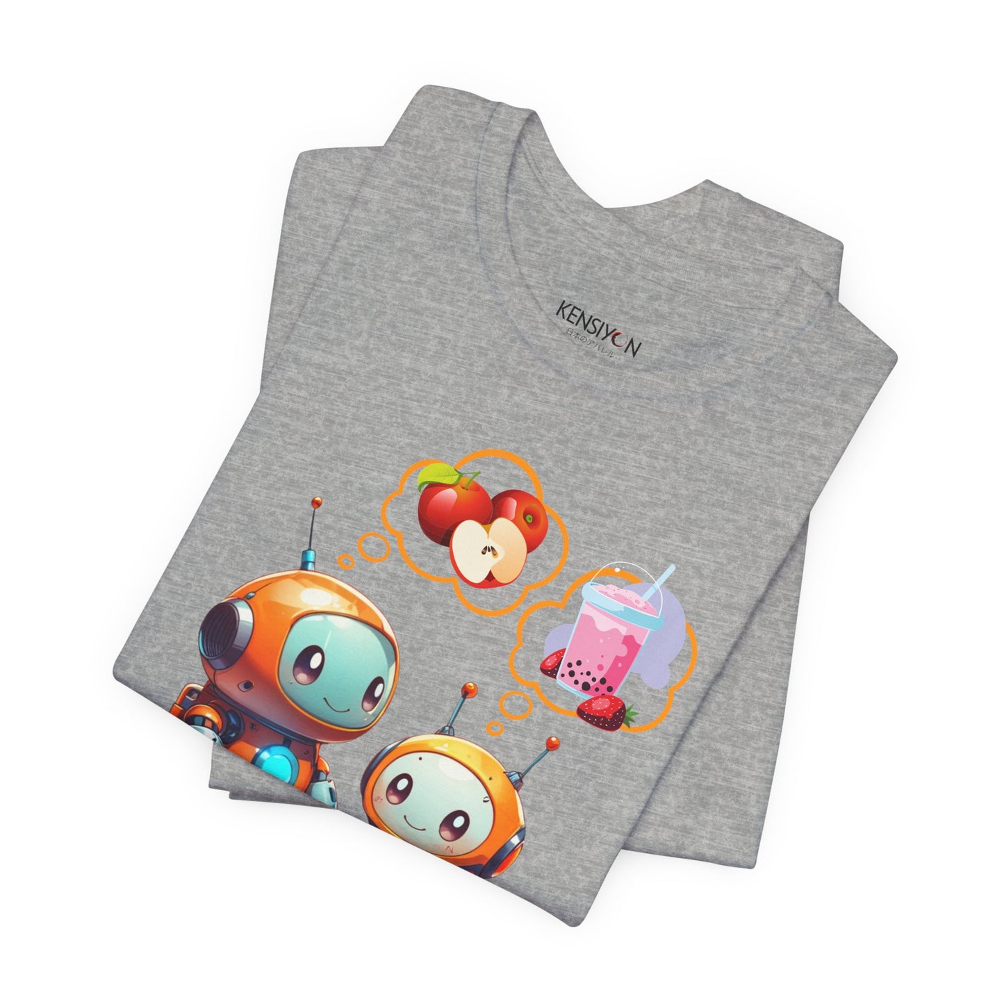 Hungry Kawaii Robots T-Shirt__Athletic Heather__ Folded Unisex T-Shirt