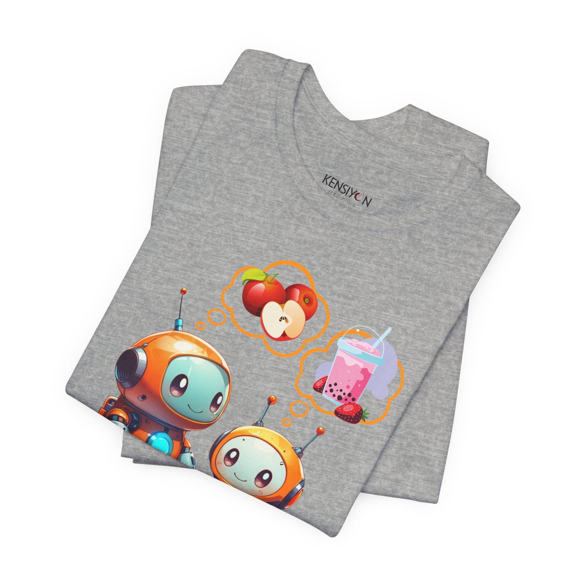 Hungry Kawaii Robots T-Shirt__Athletic Heather__ Folded Unisex T-Shirt