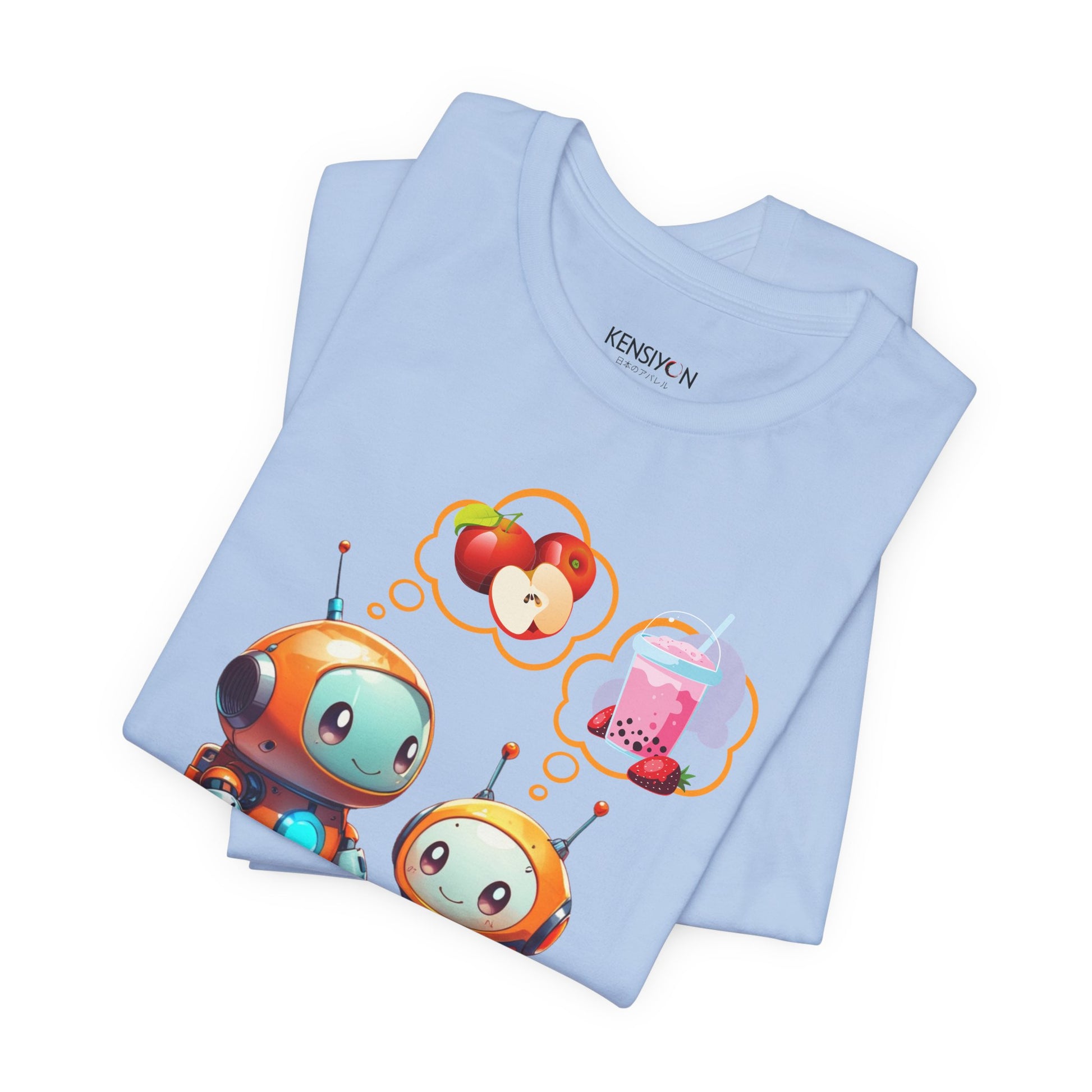Hungry Kawaii Robots T-Shirt__Baby Blue__ Folded Unisex T-Shirt