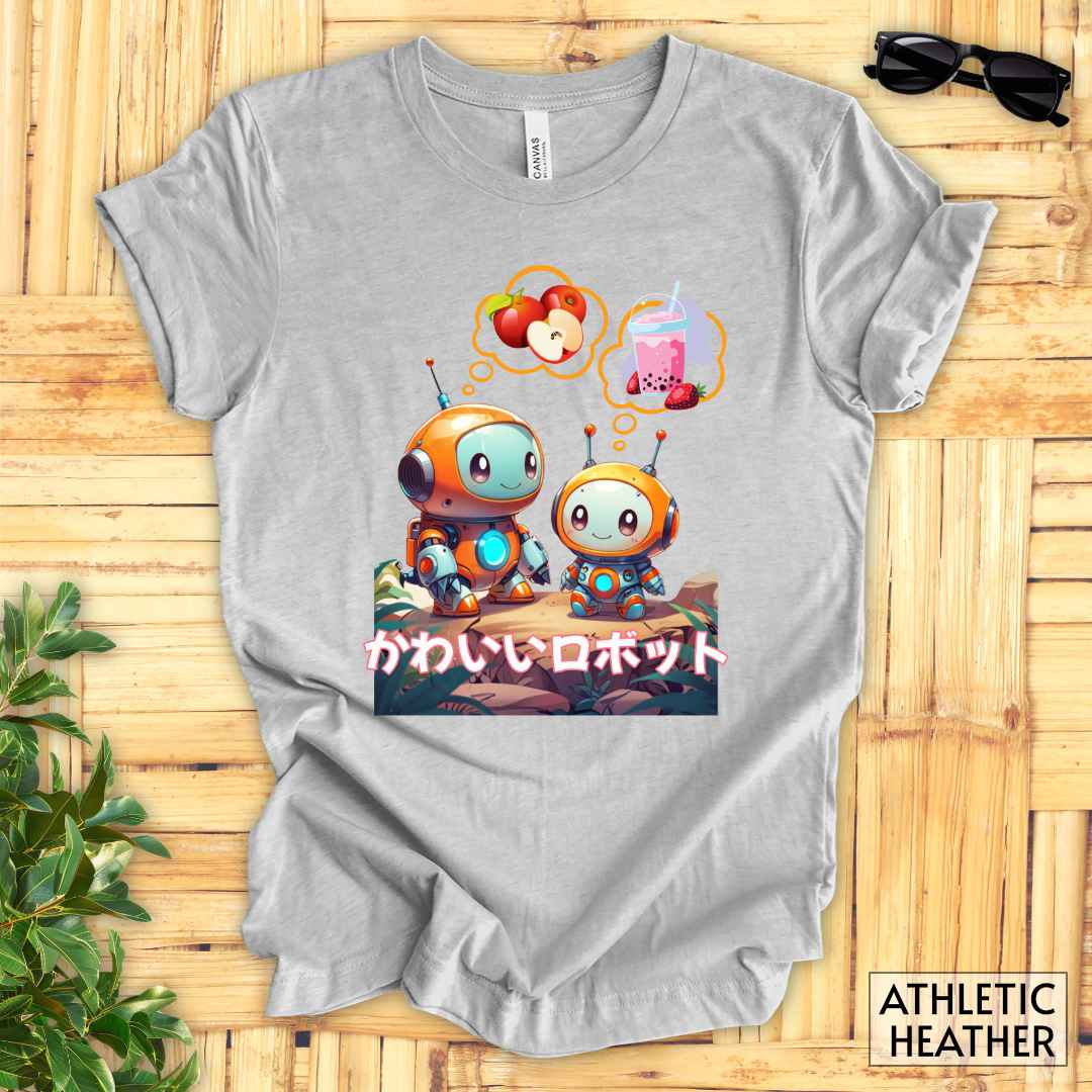 Hungry Kawaii Robots T-Shirt__Athletic Heather__ Mockup Unisex T-Shirt