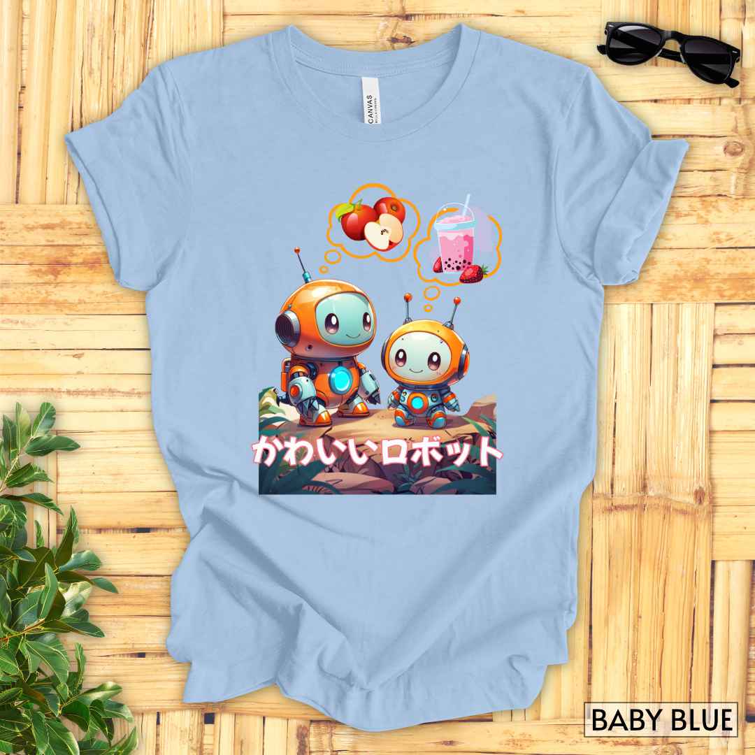 Hungry Kawaii Robots T-Shirt__Baby Blue__ Mockup Unisex T-Shirt