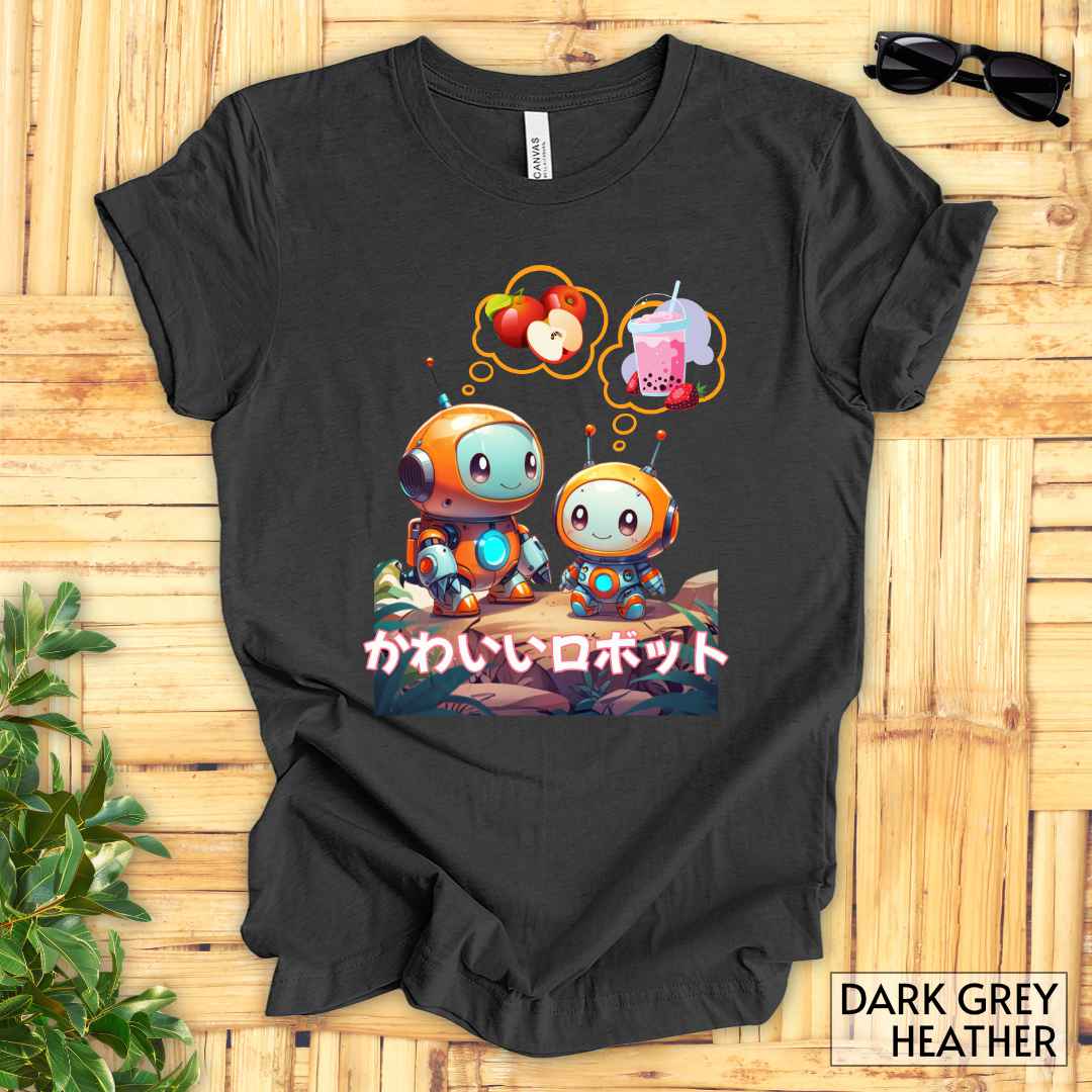 Hungry Kawaii Robots T-Shirt__Dark Grey Heather__ Mockup Unisex T-Shirt