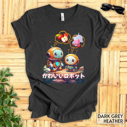 Hungry Kawaii Robots T-Shirt__Dark Grey Heather__ Mockup Unisex T-Shirt