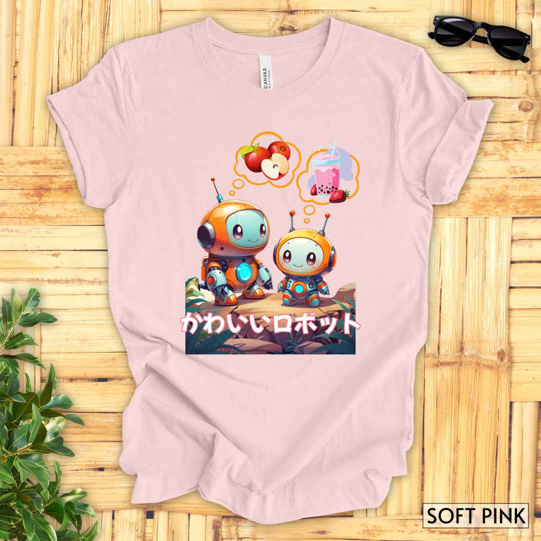 Hungry Kawaii Robots T-Shirt__Soft Pink__ Mockup Unisex T-Shirt
