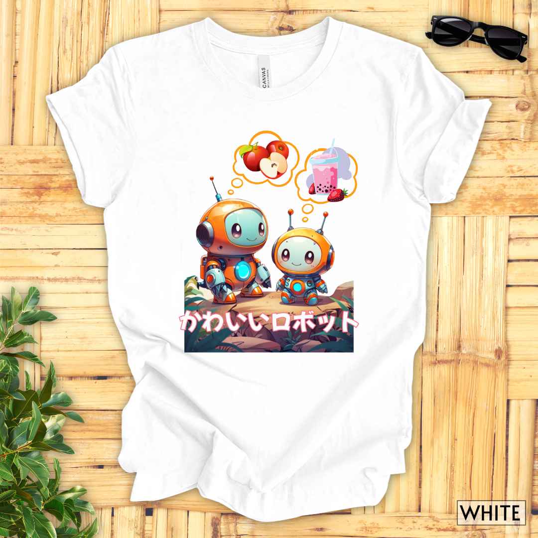 Hungry Kawaii Robots T-Shirt__White__ Mockup Unisex T-Shirt