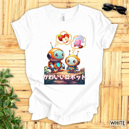 Hungry Kawaii Robots T-Shirt__White__ Mockup Unisex T-Shirt
