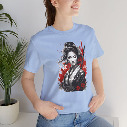 Sumi-e Geisha Samurai T-Shirt__Baby Blue__ Lifestyle Unisex T-Shirt