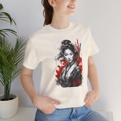 Sumi-e Geisha Samurai T-Shirt__Natural__ Lifestyle Unisex T-Shirt