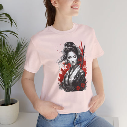 Sumi-e Geisha Samurai T-Shirt__Soft Pink__ Lifestyle Unisex T-Shirt