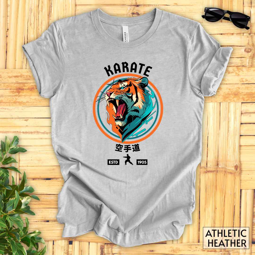 Karate Tiger T-Shirt__Athletic Heather__ Mockup Unisex T-Shirt