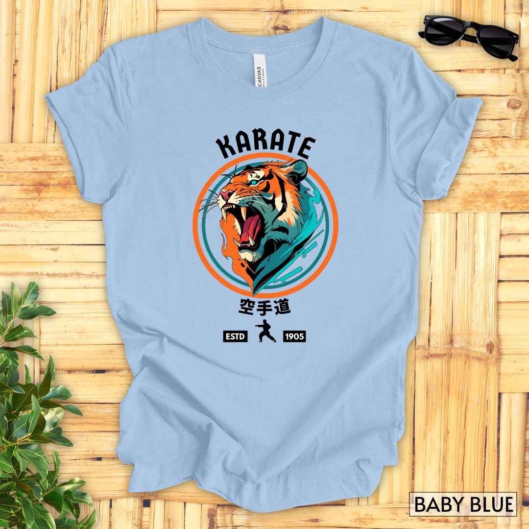 Karate Tiger T-Shirt__Baby Blue__ Mockup Unisex T-Shirt